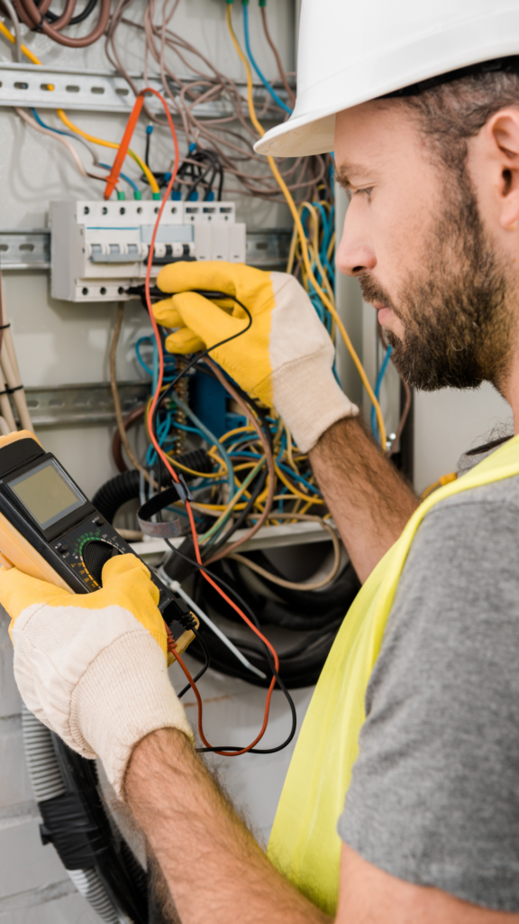 Tecnico realizando manutenção elétrica em sistema de ar condicionado